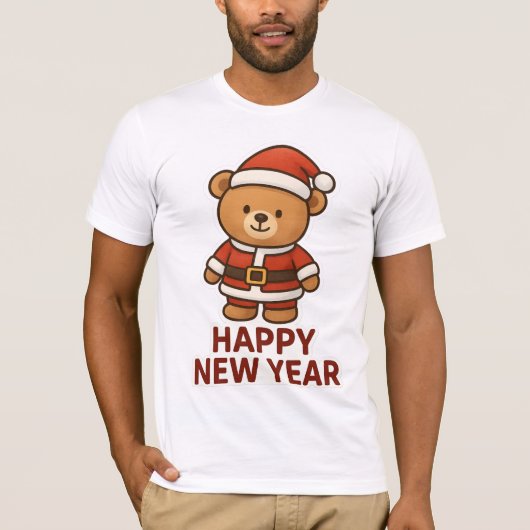 Cute Teddy Bear Santa Happy New Year Sticker Tシャツ (正面)