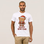 Cute Teddy Bear Santa Happy New Year Sticker Tシャツ (正面フル)