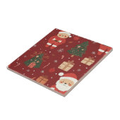 Cute Teddy Bear & Santa on Red (2) タイル (側面)