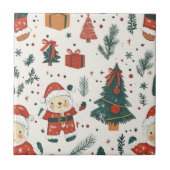 Cute Teddy Bear & Santa on White (1) タイル (正面)