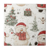 Cute Teddy Bear & Santa on White (2) タイル (正面)