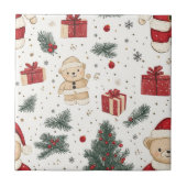 Cute Teddy Bear & Santa on White (3) タイル (正面)