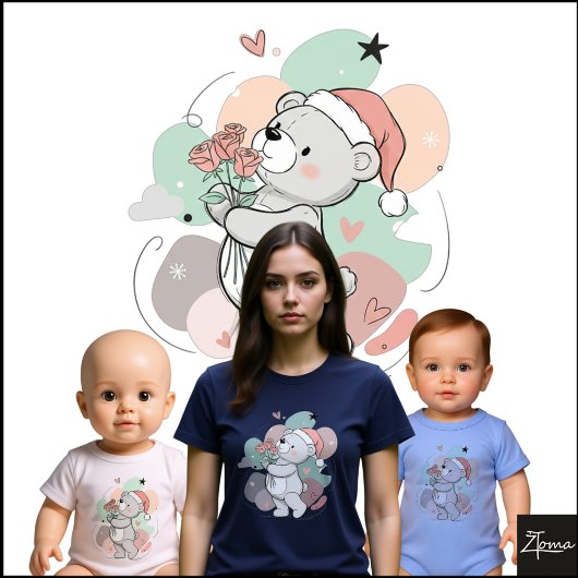 Cute Teddy Bear Santa Rose Pastel Tシャツ