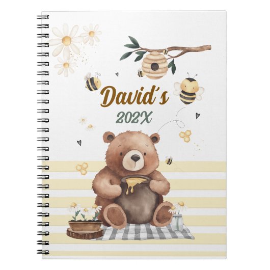  Cute teddy bear school notebook with jar of honey ノートブック (正面)