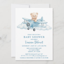 Cute Teddy Bear Sky Adventure Baby Shower  招待状