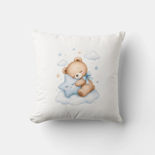 Cute Teddy Bear Sleeping on a Star Pillow | Sweet  クッション (正面)