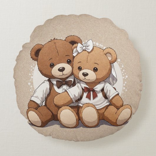Cute Teddy Bear Throw Pillow for Kids ラウンドクッション (正面)