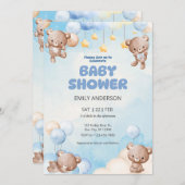 Cute Teddy Bear Twinkle Little Star 招待状 (正面/裏面)