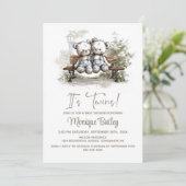 Cute Teddy Bear Twins Baby Shower 招待状 (スタンド正面)