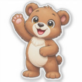Cute Teddy Bear Waving Custom-Cut Vinyl Sticker シール (正面)
