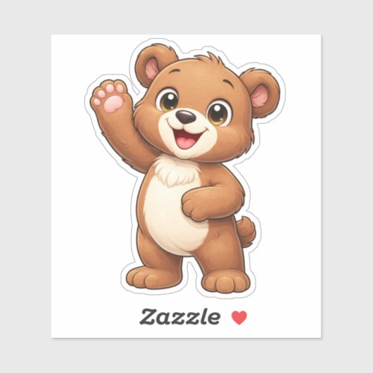 Cute Teddy Bear Waving Custom-Cut Vinyl Sticker シール (シート)