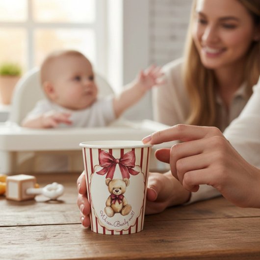 Cute Teddy Bear "We Can Bearly Wait" Baby Shower 紙コップ