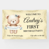 Cute Teddy Bear with any Age Brithdayバナー 横断幕 (横)