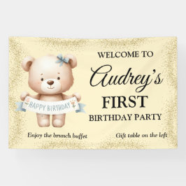 Cute Teddy Bear with any Age Brithdayバナー 横断幕
