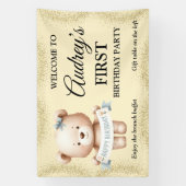 Cute Teddy Bear with any Age Brithdayバナー 横断幕 (縦)