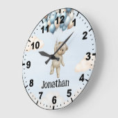 Cute Teddy Bear with Balloons ラージ壁時計 (傾斜)