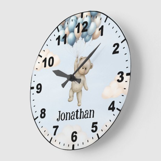 Cute Teddy Bear with Balloons ラージ壁時計 (傾斜)