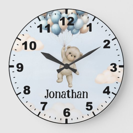 Cute Teddy Bear with Balloons ラージ壁時計 (正面)