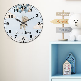 Cute Teddy Bear with Balloons ラージ壁時計