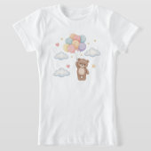 Cute Teddy Bear with Balloons in the Sky Tシャツ (レイダウン)