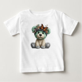Cute Teddy Bear with Butterflies Floral Plush ベビーTシャツ