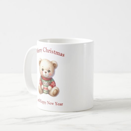 Cute teddy bear with Christmas sweater pullover  コーヒーマグカップ (正面左)