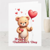 Cute Teddy Bear with Heart – Happy Valentine’s Day カード (正面)