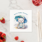 Cute Teddy Bear With Umbrella Boy Baby Shower スタンダードカクテルナプキン (インサイチュ)