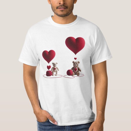 Cute Teddy Bears Big Little Heart Men's Value Tシャツ (正面)