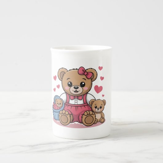 Cute Teddy Bears Family Design – Big & Small Bears ボーンチャイナマグカップ (正面)