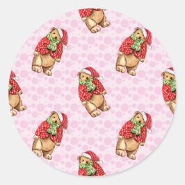 Cute teddy bears in santa hats and red coats – pin ラウンドシール