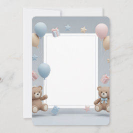 Cute Teddy Bears Photo Frame - Blue & Pink Baby 招待状