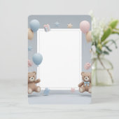 Cute Teddy Bears Photo Frame - Blue & Pink Baby 招待状 (スタンド正面)