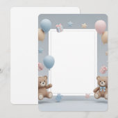Cute Teddy Bears Photo Frame - Blue & Pink Baby 招待状 (正面/裏面)