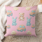 Cute Teddy & Bunny Kids Throw Pillow クッション (ブランケット)