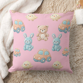 Cute Teddy & Bunny Kids Throw Pillow クッション