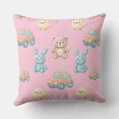 Cute Teddy & Bunny Kids Throw Pillow クッション (裏面)