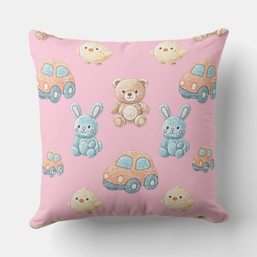 Cute Teddy & Bunny Kids Throw Pillow クッション (裏面)