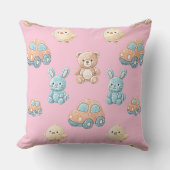Cute Teddy & Bunny Kids Throw Pillow クッション (正面)