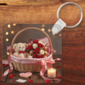 Cute Teddy Rose Basket Romantic Valentine Heart キーホルダー (裏面)