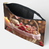 Cute Teddy Rose Basket Romantic Valentine Makeup アクセサリーポーチ (見開き)