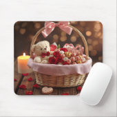 Cute Teddy Rose Basket Romantic Valentine Office マウスパッド (マウス)