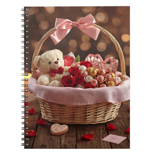 Cute Teddy Rose Basket Valentine Daily Gratitude ノートブック (正面)