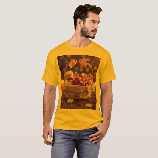 Cute Teddy Rose Basket Valentines Day Graphic Tシャツ (正面フル)