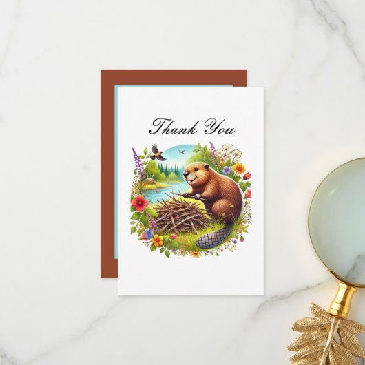Cute thank you beaver Notecard サンキューカード (正面/裏面インサイチュ)