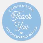 Cute Thank You Birthday Name Any Age Blue Modern ラウンドシール (正面)