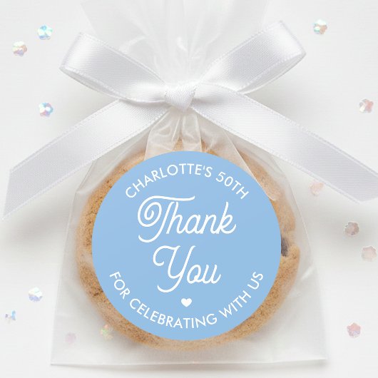 Cute Thank You Birthday Name Any Age Blue Modern ラウンドシール