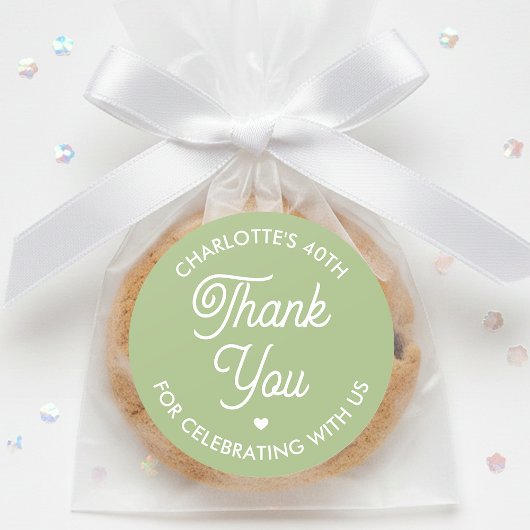 Cute Thank You Birthday Name Any Age Green Modern ラウンドシール