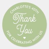 Cute Thank You Birthday Name Any Age Green Modern ラウンドシール (正面)