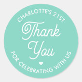 Cute Thank You Birthday Name Any Age Mint Modern ラウンドシール (正面)